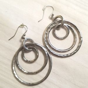 Silver Multi Hammered Hoop Earrings